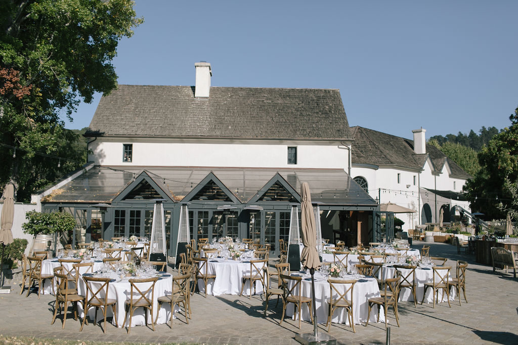 Al fresco Wedding Dinner set at Folktale Winery in Carmel, CA