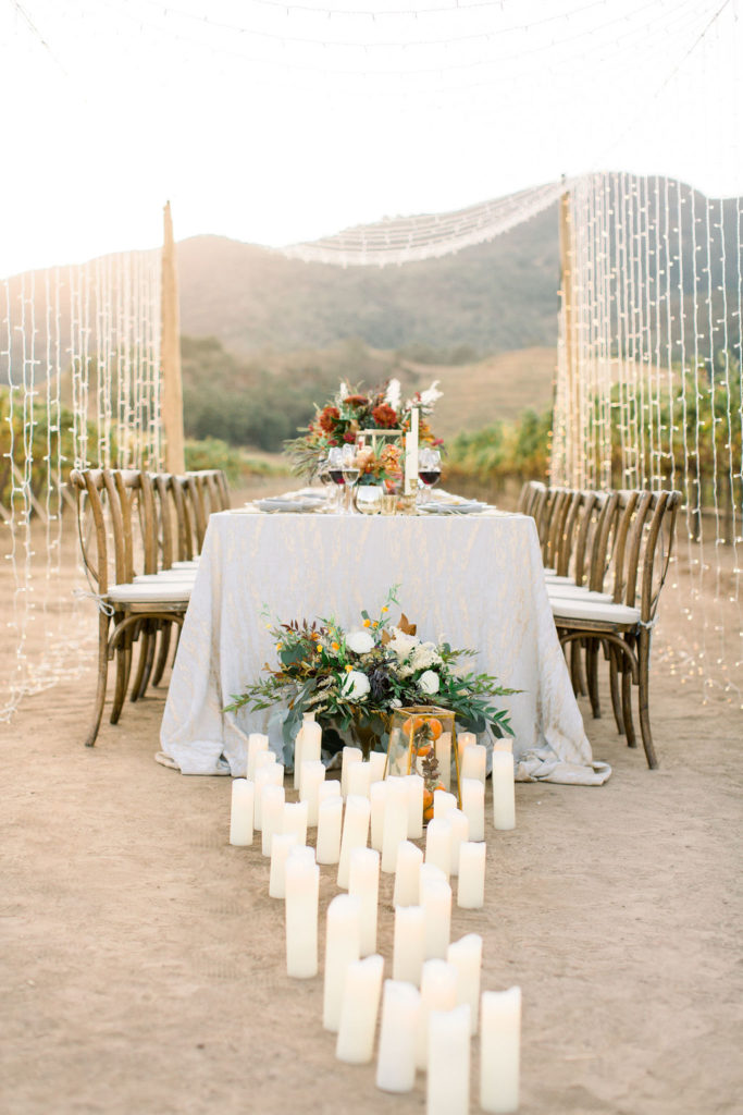 Wedding intimate dinner table set in the vines of Eden Rift