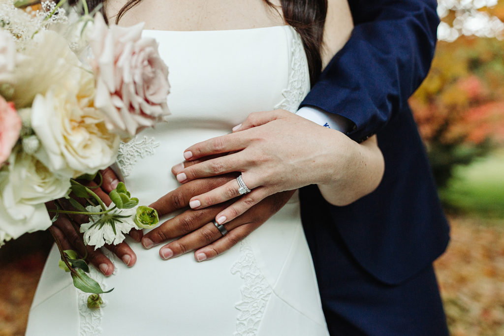 Bride and Groom Ring Shot and Bouquet